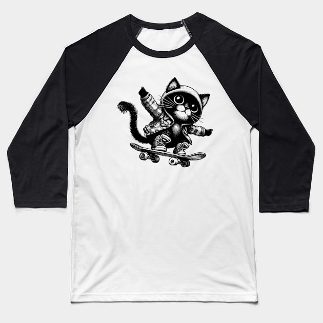 Skater cat Baseball T-Shirt by Hadderstyle